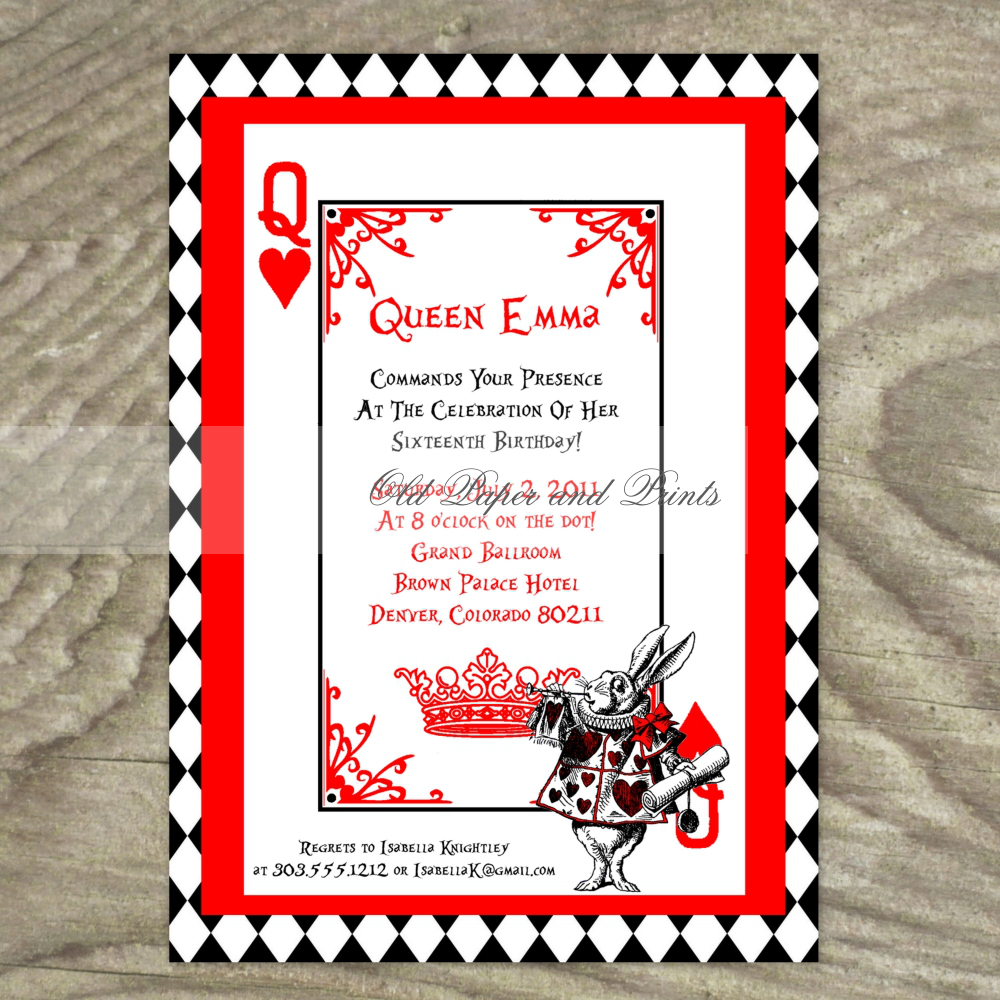 playing printable free card suits Alice Rabbit Card Wonderland Playing Party White In